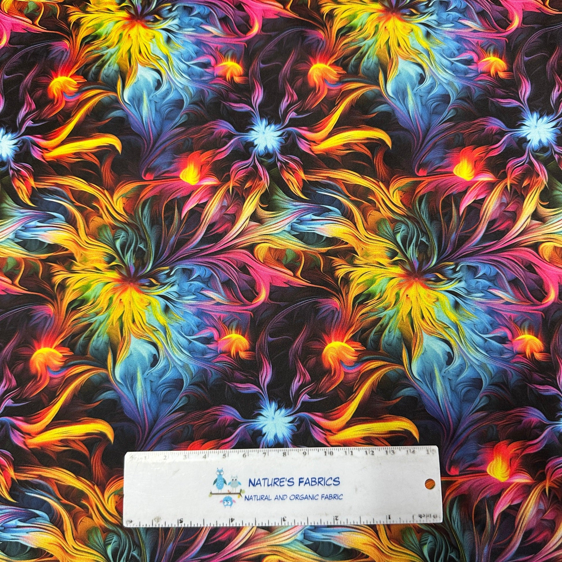 Psychedelic Brush Strokes on Double Brushed Polyester Jersey Fabric - Nature's Fabrics