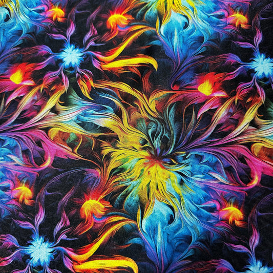 Psychedelic Brush Strokes on Polyester/Spandex Jersey Fabric - Nature's Fabrics