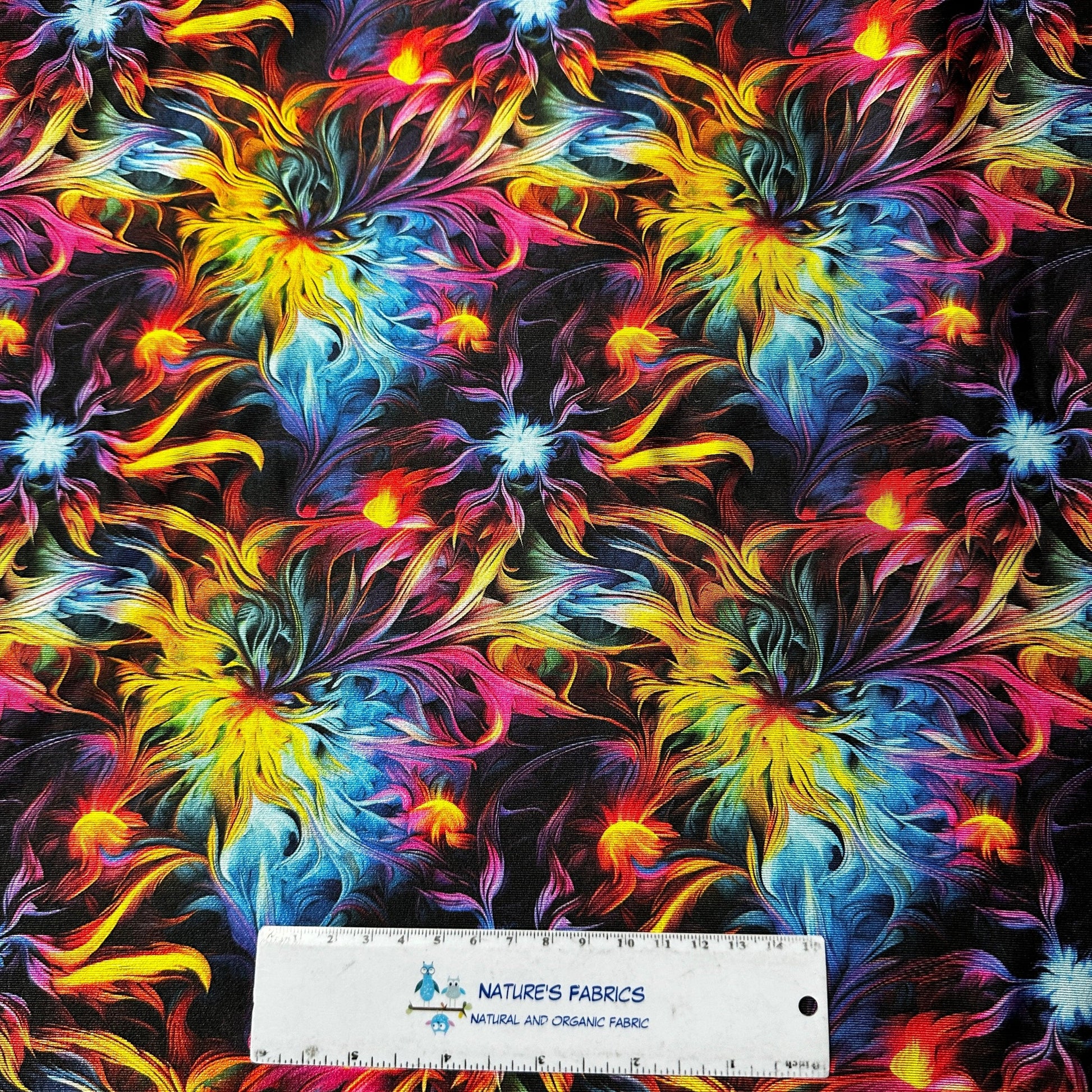 Psychedelic Brush Strokes on Polyester/Spandex Jersey Fabric - Nature's Fabrics