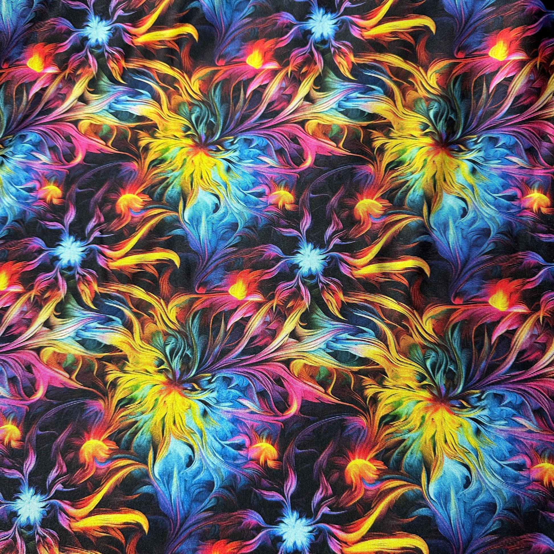 Psychedelic Brush Strokes on Polyester/Spandex Jersey Fabric - Nature's Fabrics