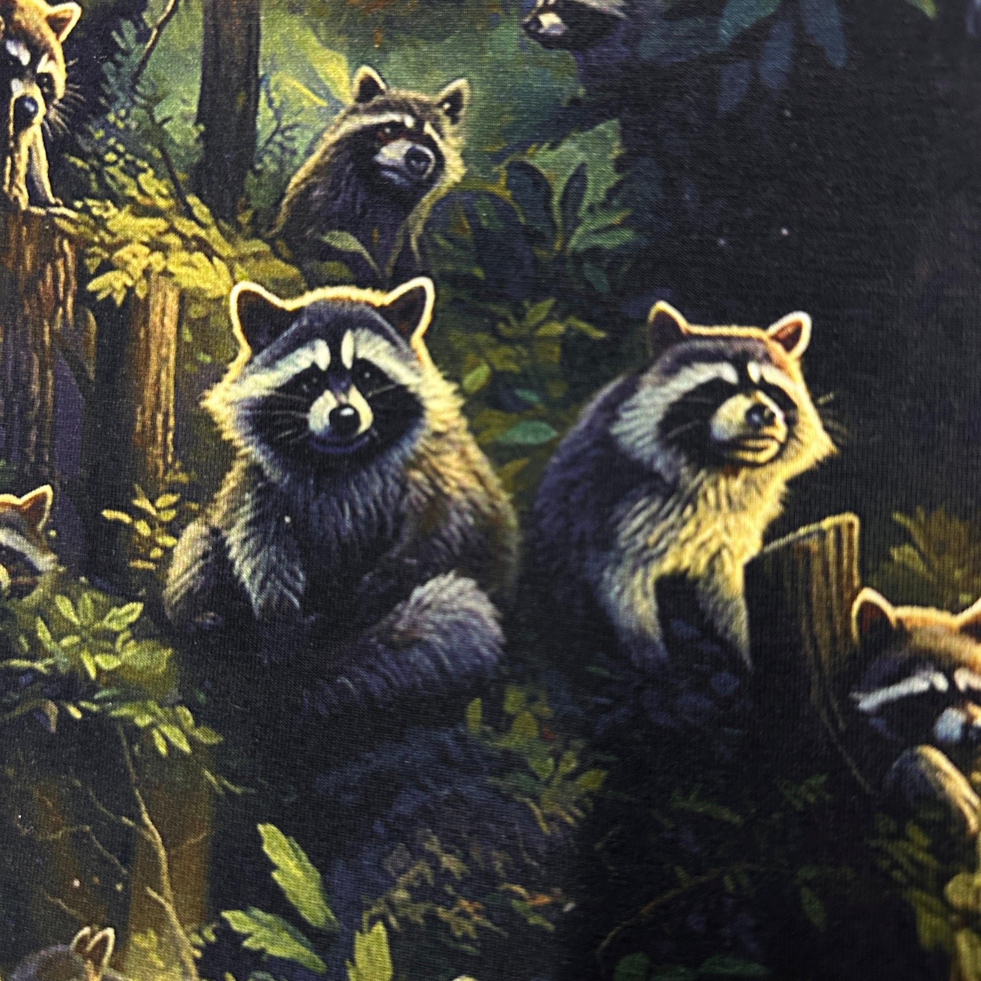 Raccoons on Organic Cotton/Spandex Jersey Fabric - Nature's Fabrics