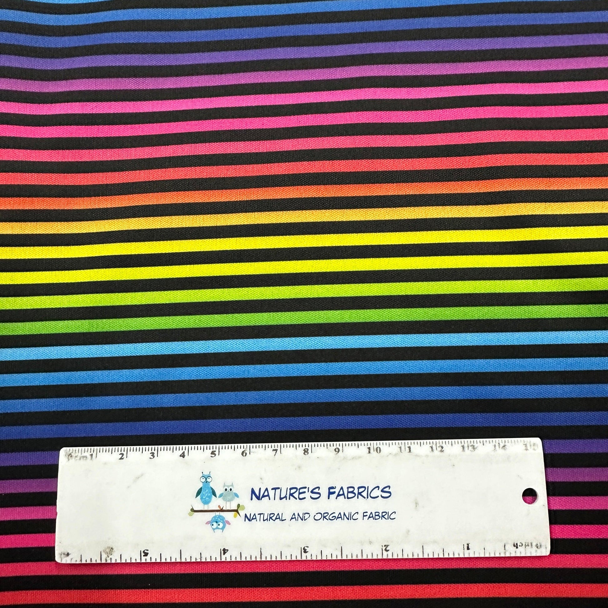 Rainbow and Black Stripes on 1 mil PUL Fabric - Made in the USA - Nature's Fabrics