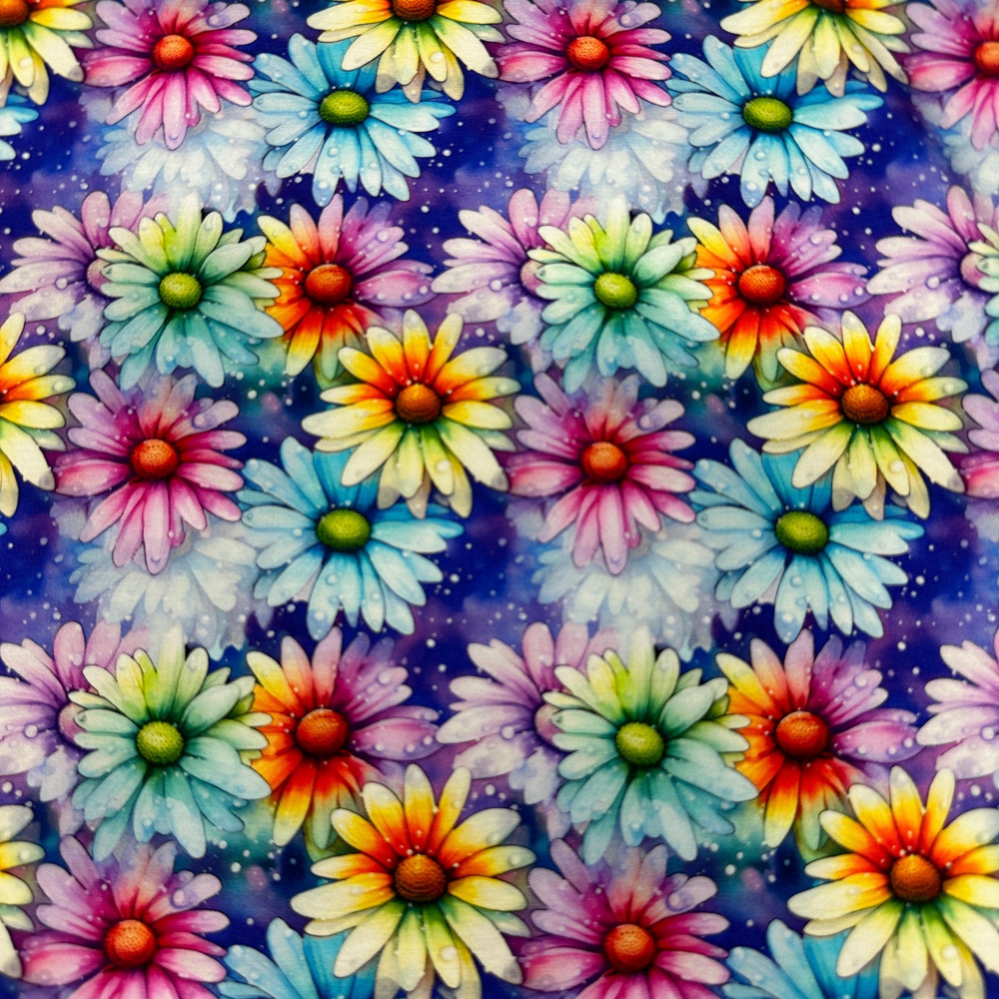 Rainbow Daisies on Bamboo/Spandex Jersey Fabric - Nature's Fabrics