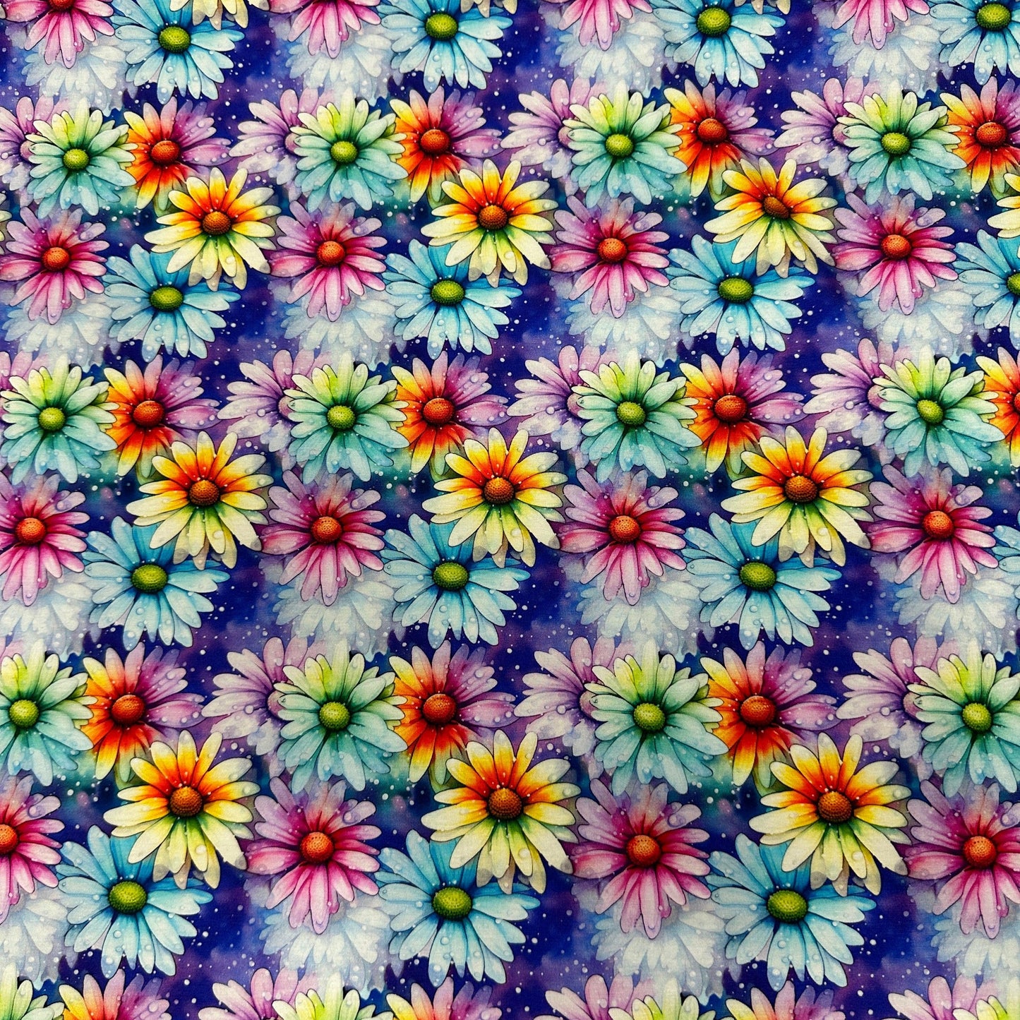 Rainbow Daisies on Bamboo/Spandex Jersey Fabric - Nature's Fabrics