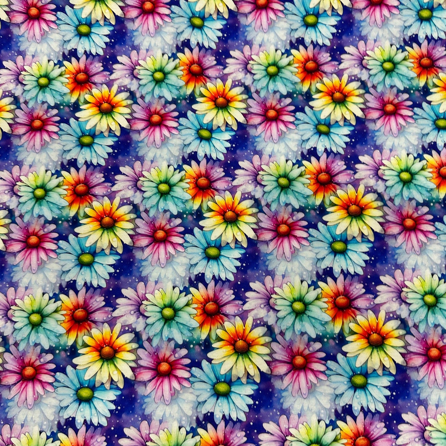 Rainbow Daisies on Bamboo/Spandex Jersey Fabric - Nature's Fabrics