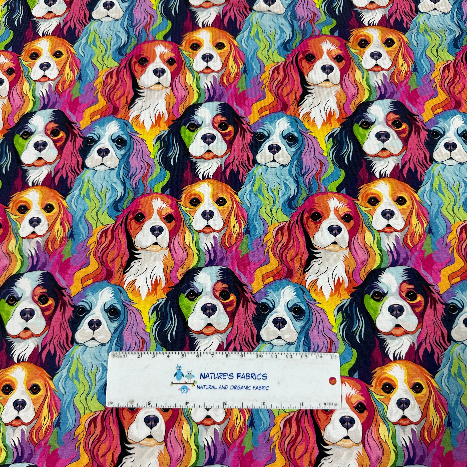 Rainbow Dogs on Bamboo/Spandex Jersey Fabric - Nature's Fabrics