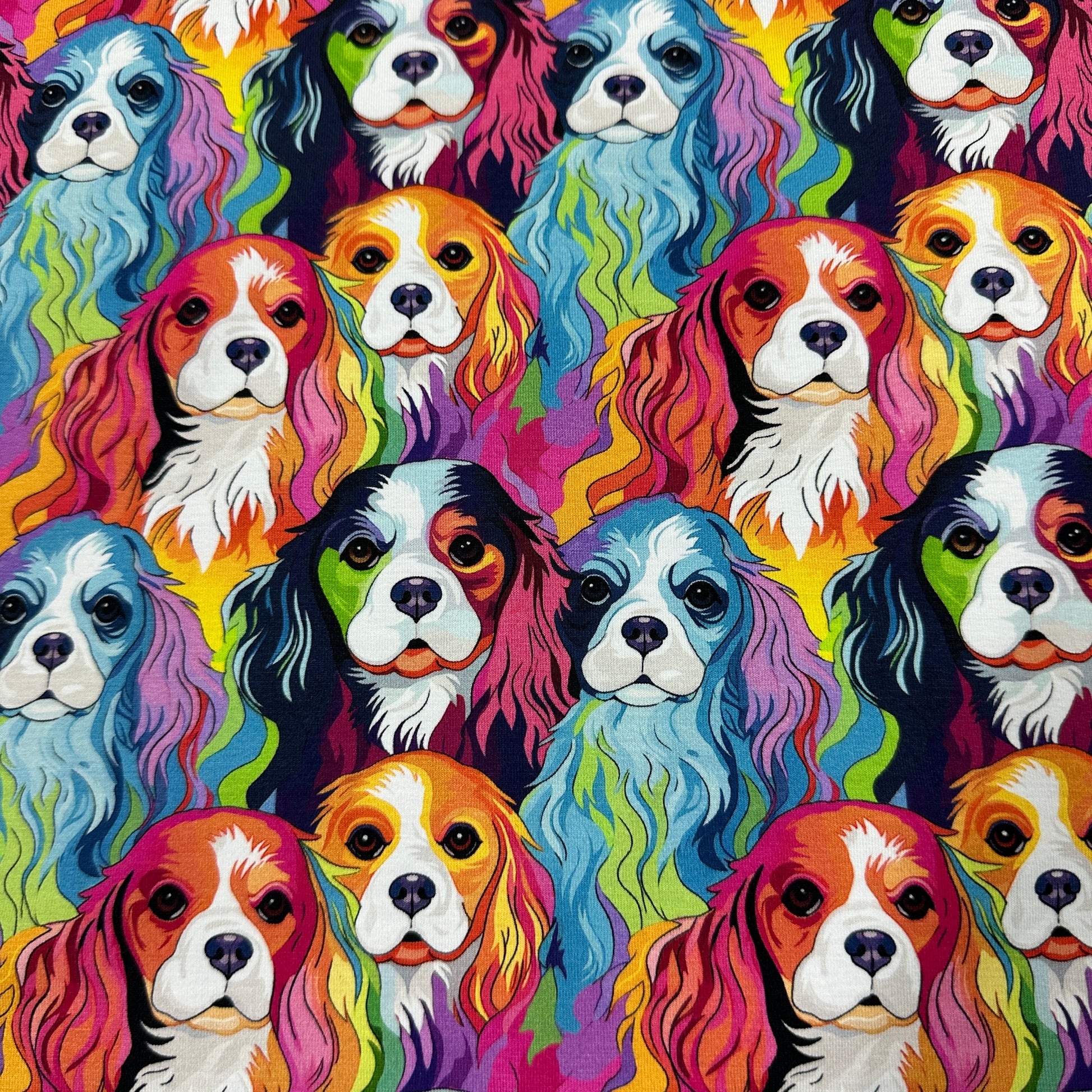Rainbow Dogs on Bamboo/Spandex Jersey Fabric - Nature's Fabrics