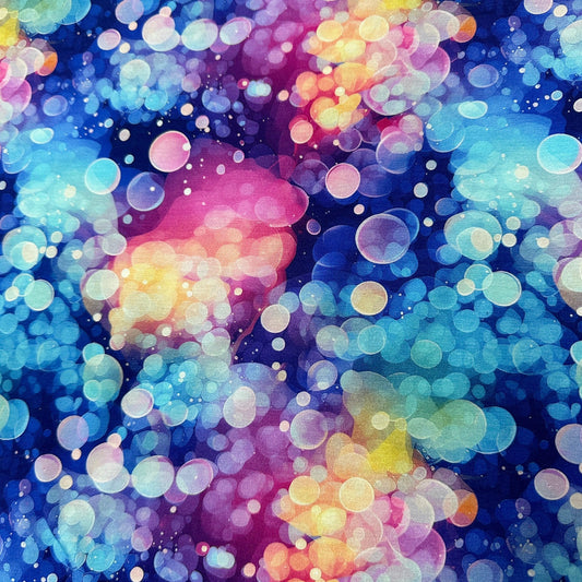 Rainbow Iridescent Bubbles on Bamboo/Spandex Jersey Fabric - Nature's Fabrics