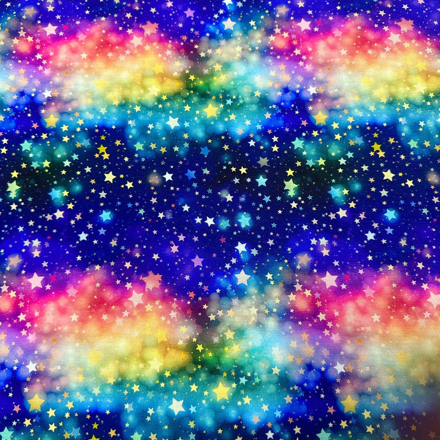 Rainbow Night Stars on Bamboo/Spandex Jersey Fabric - Nature's Fabrics