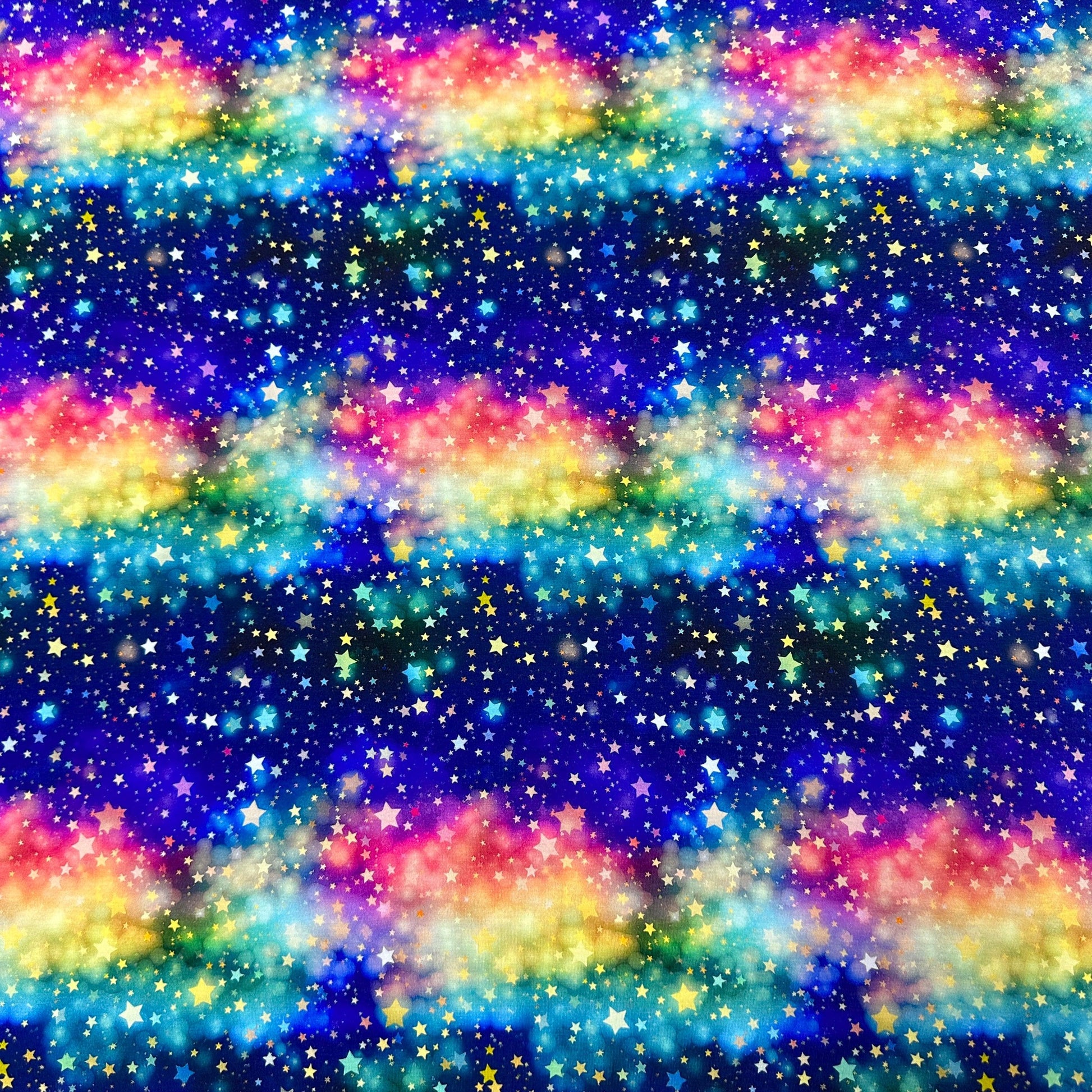 Rainbow Night Stars on Bamboo/Spandex Jersey Fabric - Nature's Fabrics