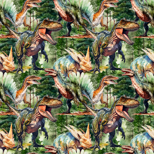 Real Dino on Bamboo Stretch French Terry Fabric - Nature's Fabrics