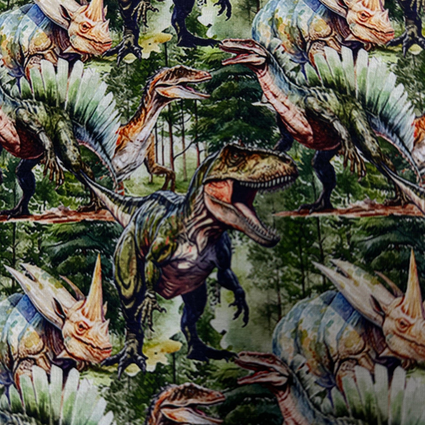 Real Dinos on Organic Cotton/Spandex Jersey Fabric - Nature's Fabrics
