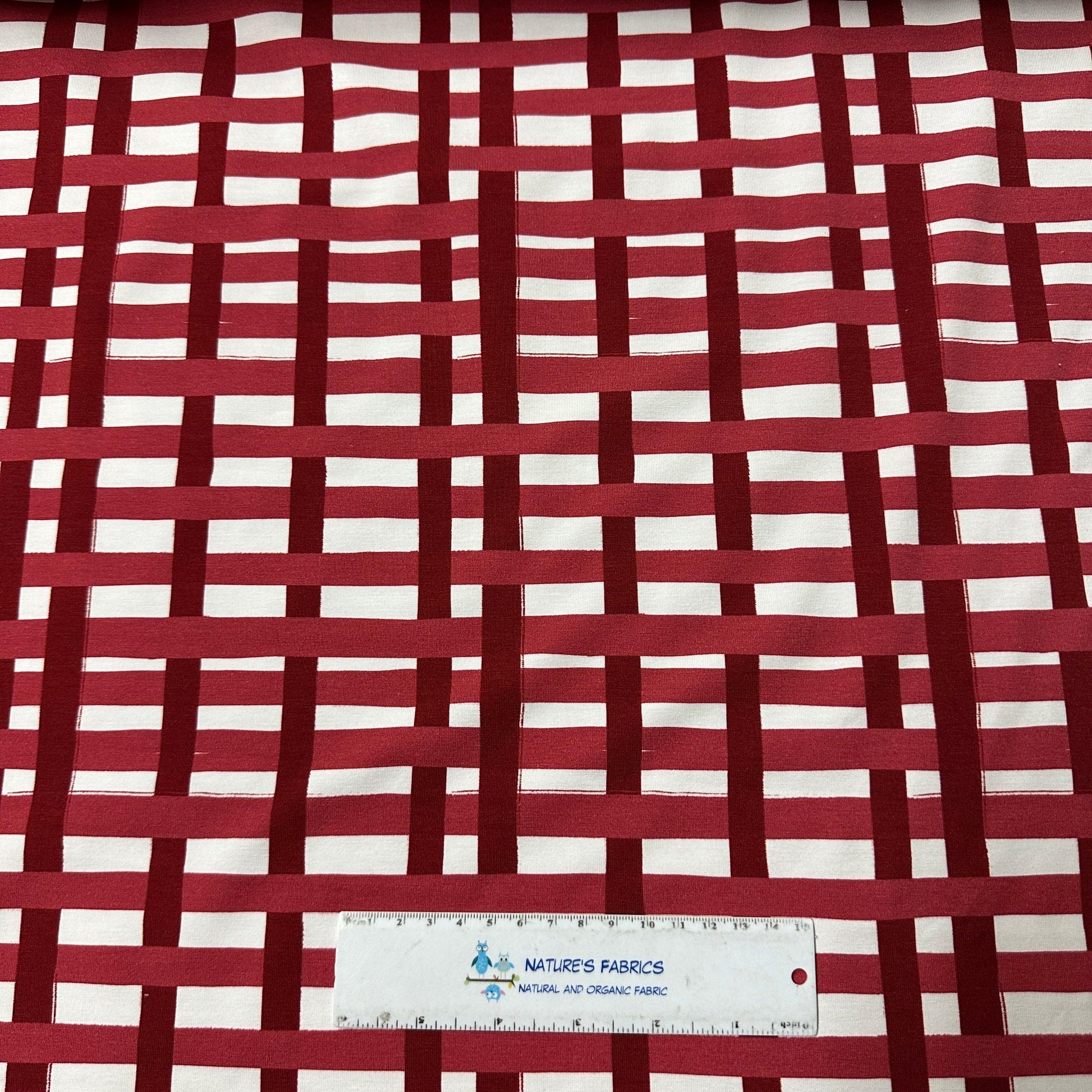 Red and White Plaid on Bamboo/Spandex Jersey Fabric - Nature's Fabrics