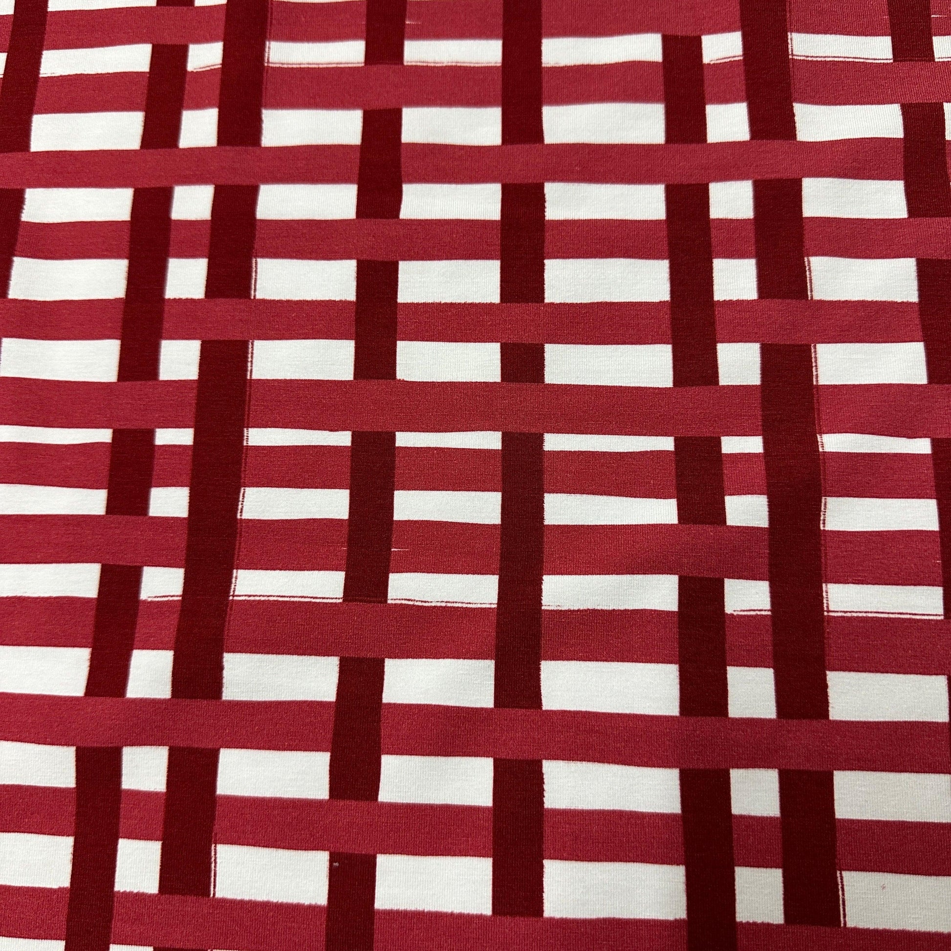 Red and White Plaid on Bamboo/Spandex Jersey Fabric - Nature's Fabrics