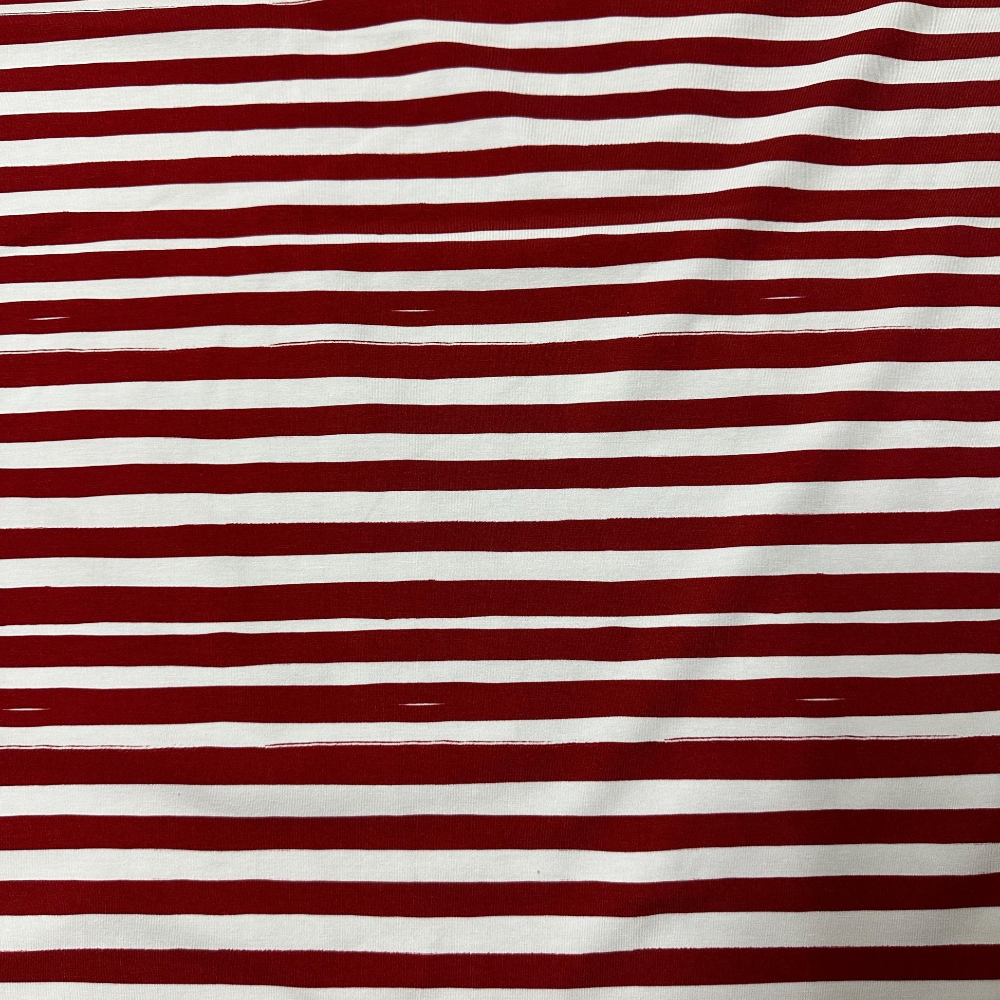Red and White Stripes on Bamboo/Spandex Jersey Fabric - Nature's Fabrics