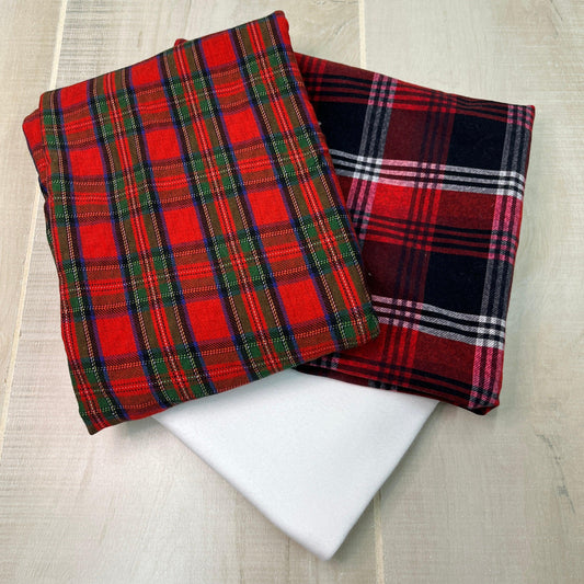 Red Plaid Cotton Rib Fabric - Bundle G84 - Nature's Fabrics