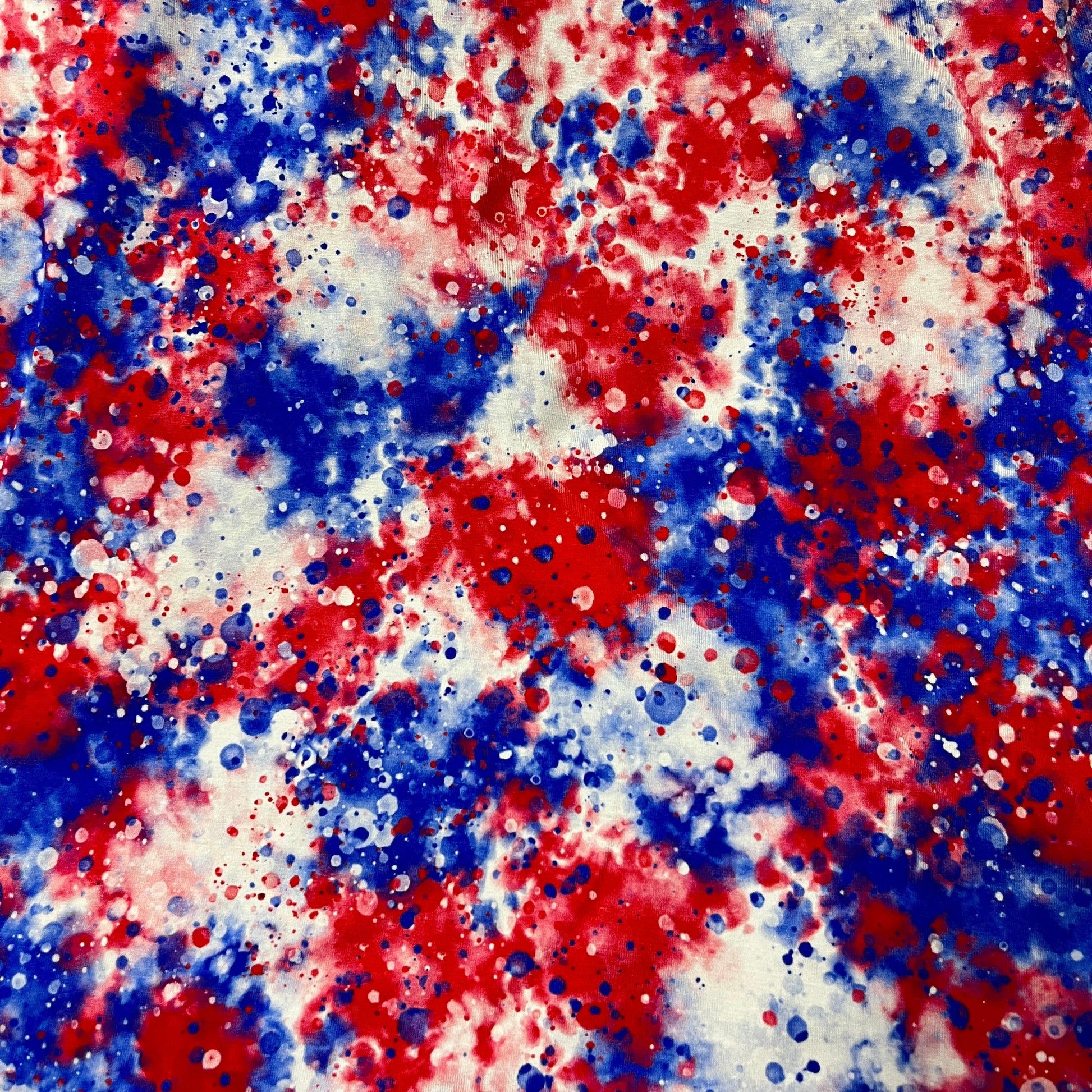 Red, White and Blue Splotch on Bamboo/Spandex Jersey Fabric - Nature's Fabrics