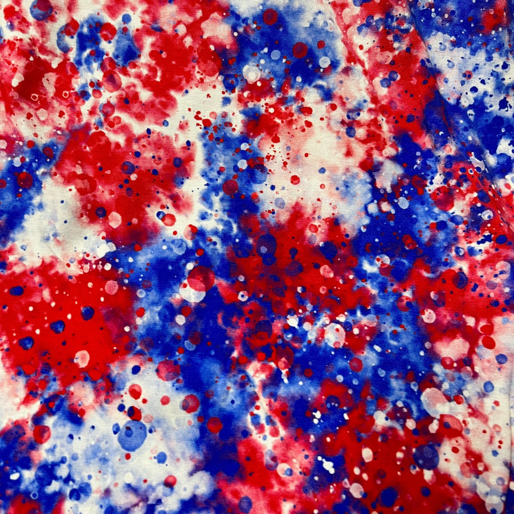 Red, White and Blue Splotch on Bamboo/Spandex Jersey Fabric - Nature's Fabrics