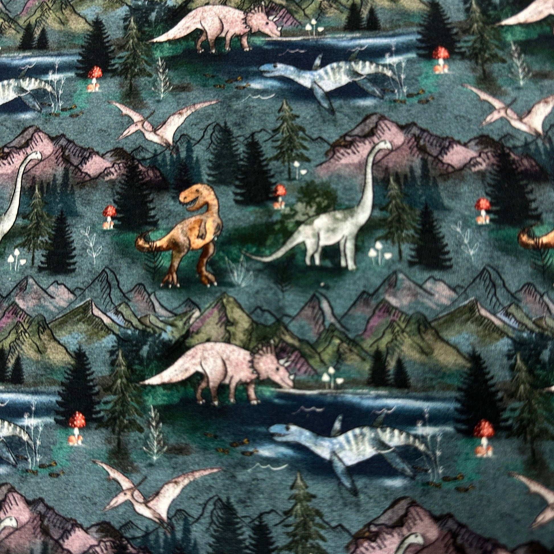 Roaming Dinosaurs on Bamboo/Spandex Jersey Fabric - Nature's Fabrics