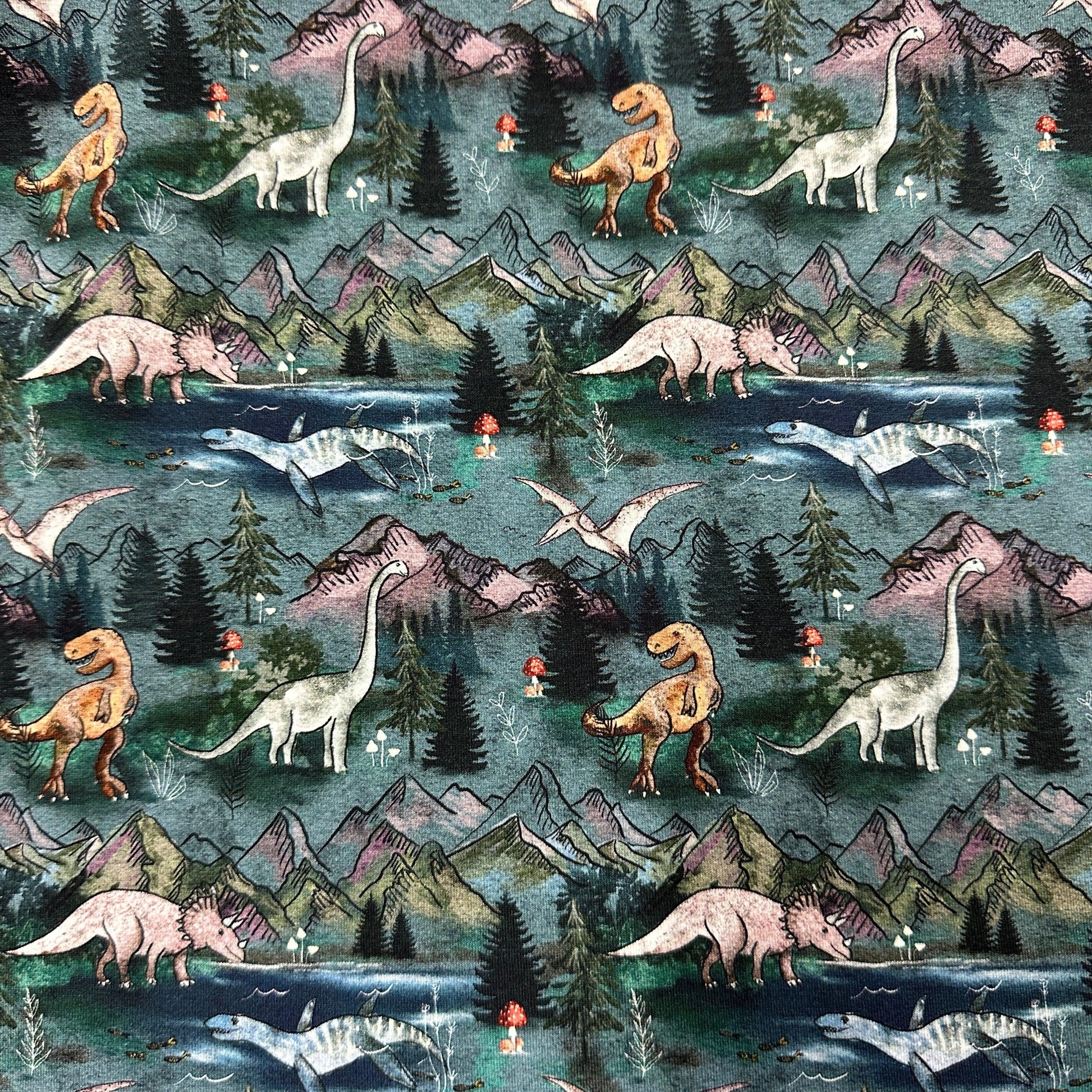 Roaming Dinosaurs on Bamboo/Spandex Jersey Fabric - Nature's Fabrics