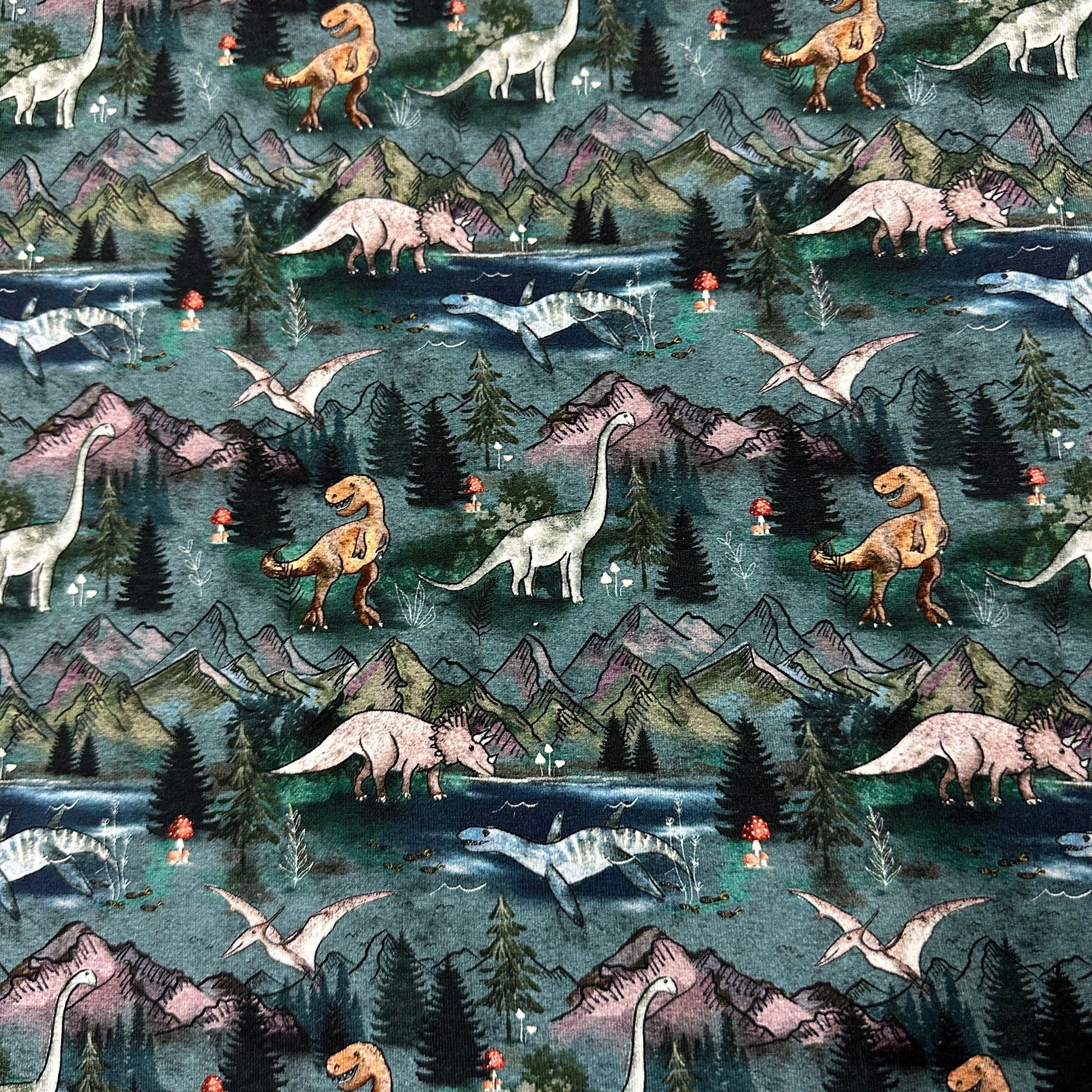 Roaming Dinosaurs on Bamboo/Spandex Jersey Fabric - Nature's Fabrics