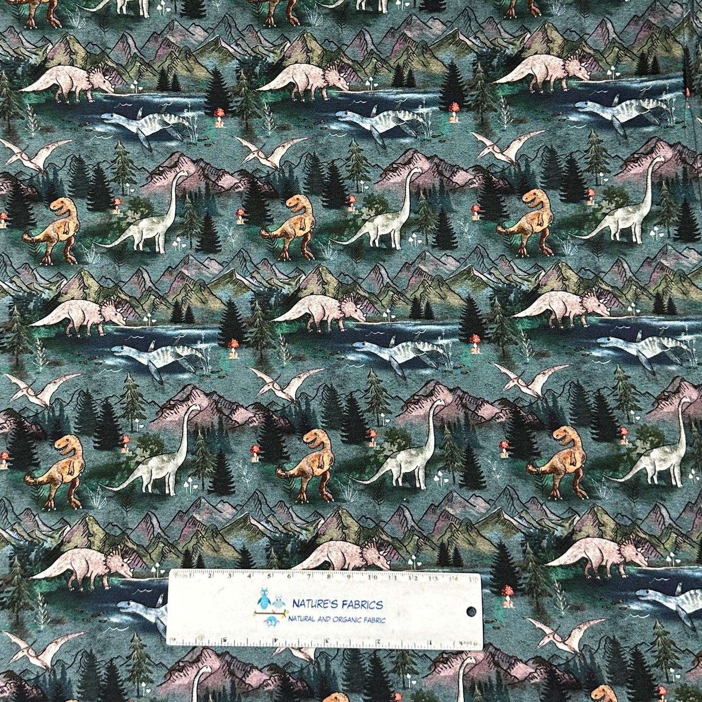 Roaming Dinosaurs on Bamboo/Spandex Jersey Fabric - Nature's Fabrics