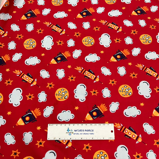 Rockets on Red 1 mil PUL Fabric - Made in the USA - Nature's Fabrics