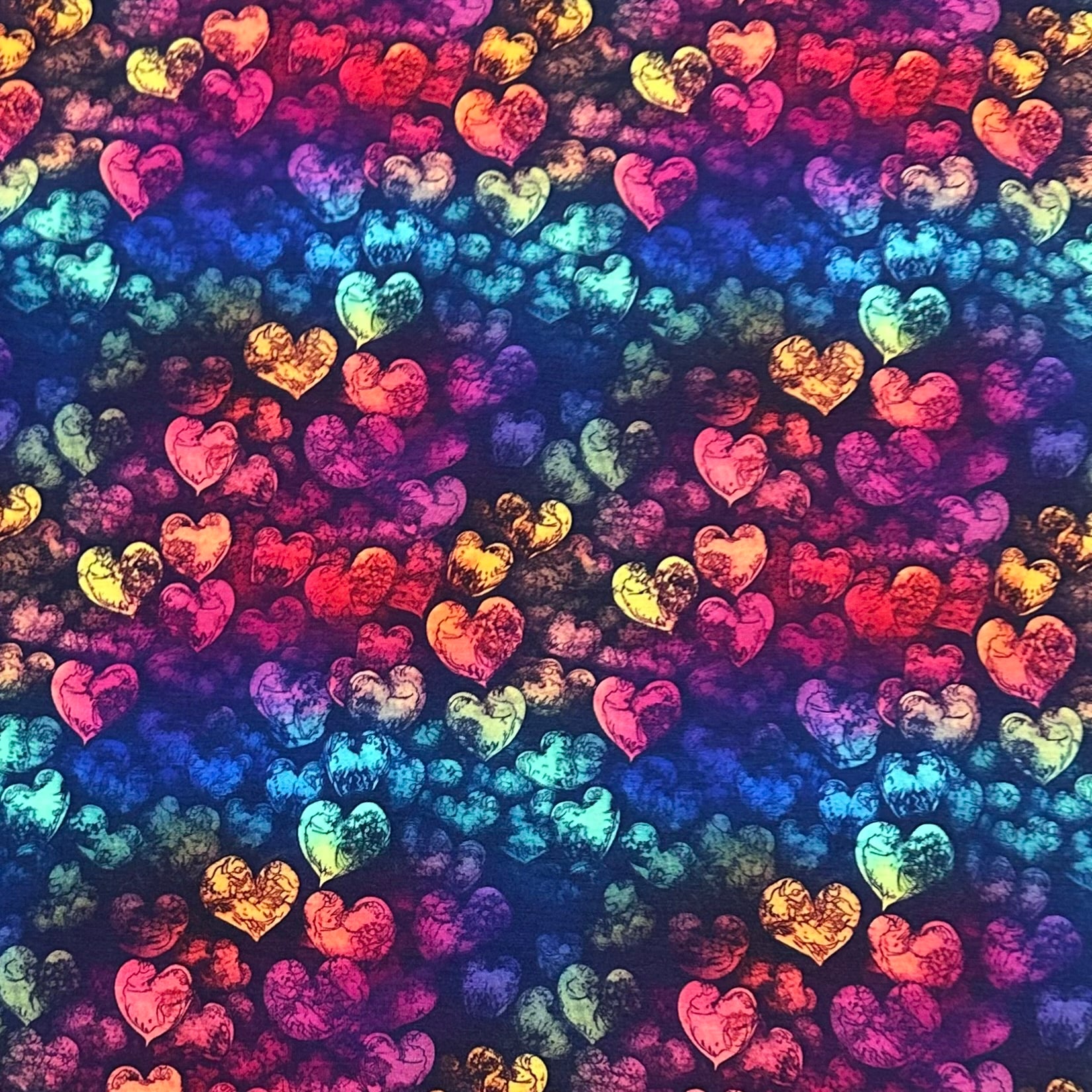 Rustic Ink Hearts on Bamboo Stretch French Terry Fabric - Nature's Fabrics