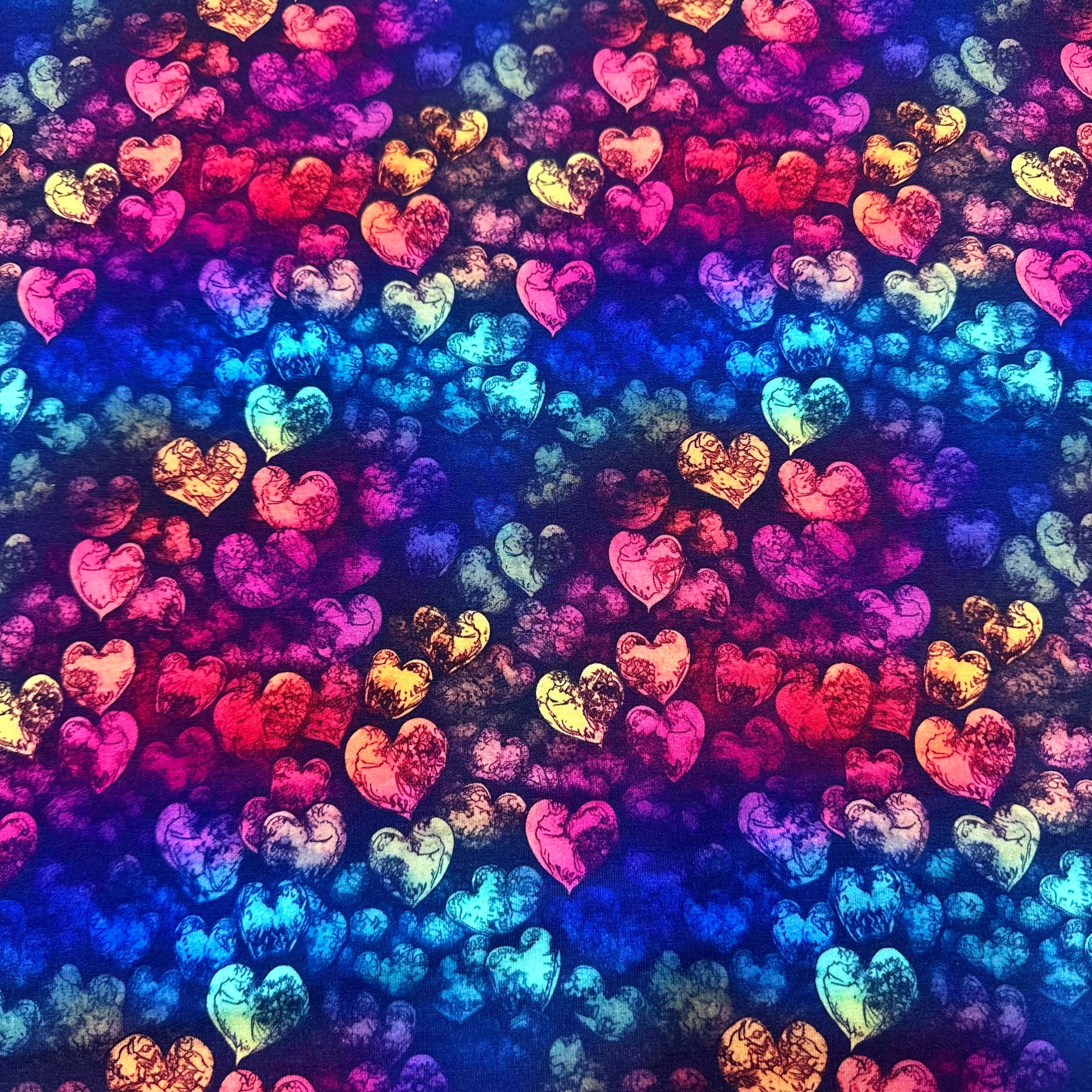 Rustic Ink Hearts on Bamboo Stretch French Terry Fabric - Nature's Fabrics