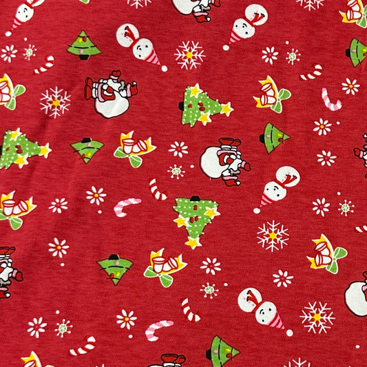 Santa on Red Cotton Interlock Fabric - Nature's Fabrics