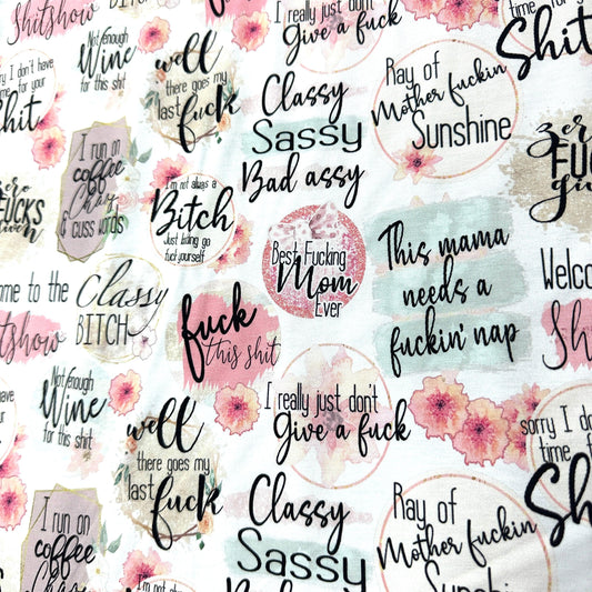 Sassy Quotes on Organic Cotton/Spandex Jersey Fabric - Nature's Fabrics