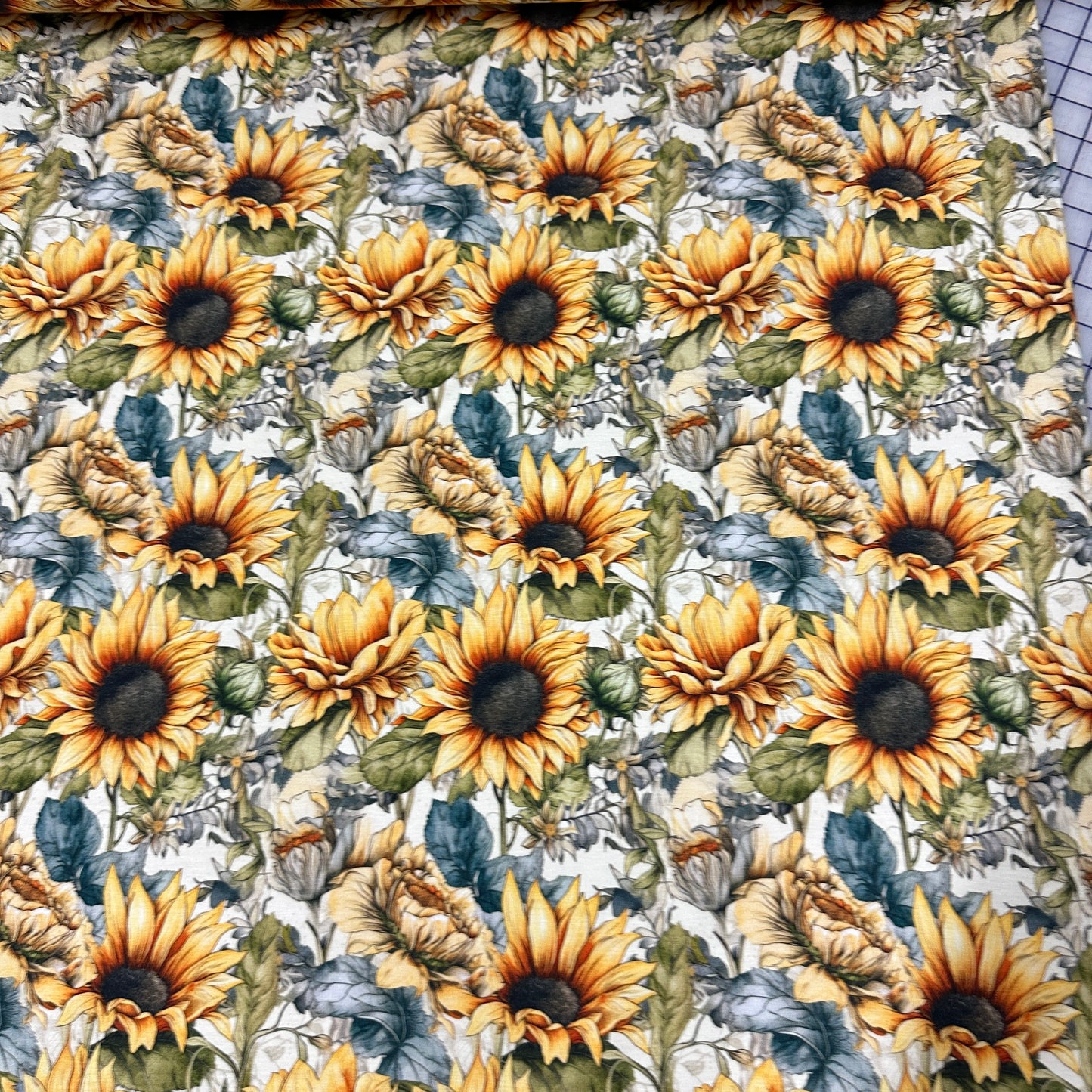 Sketched Sunflowers on Bamboo/Spandex Jersey Fabric - Nature's Fabrics