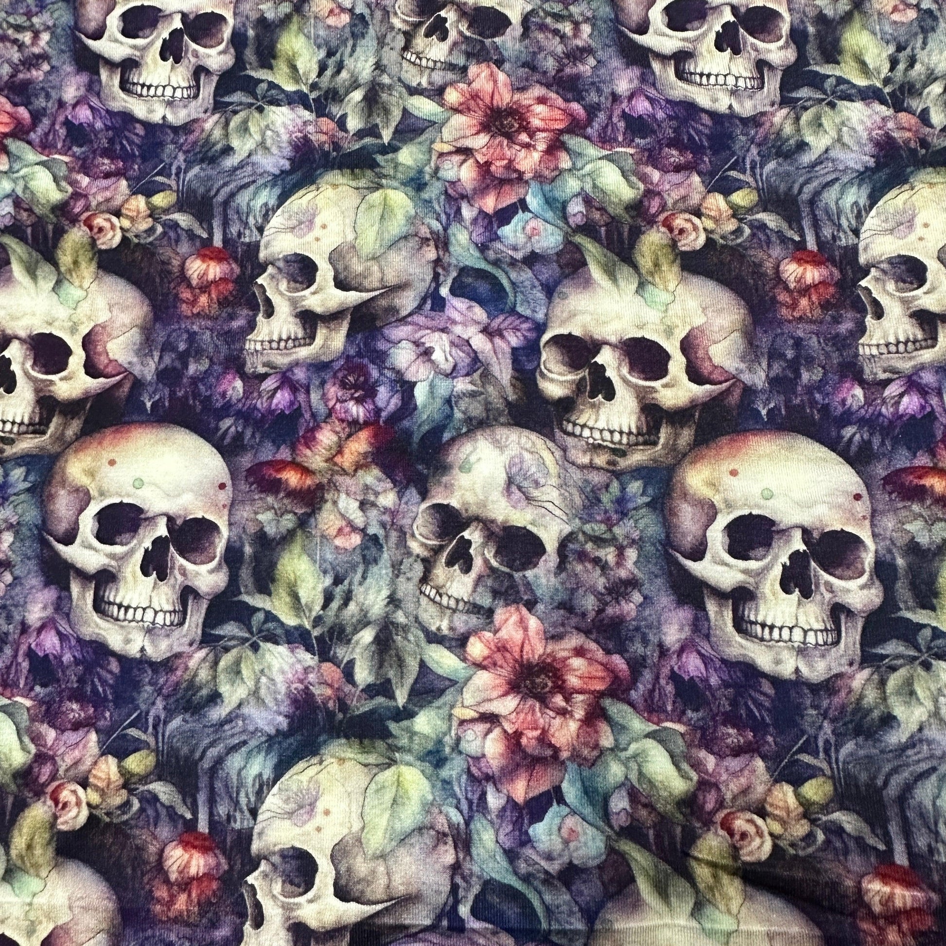 Skull Garden on Bamboo/Spandex Jersey Fabric - Nature's Fabrics