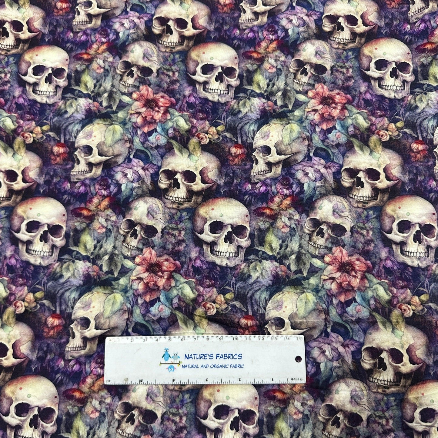 Skull Garden on Bamboo/Spandex Jersey Fabric - Nature's Fabrics