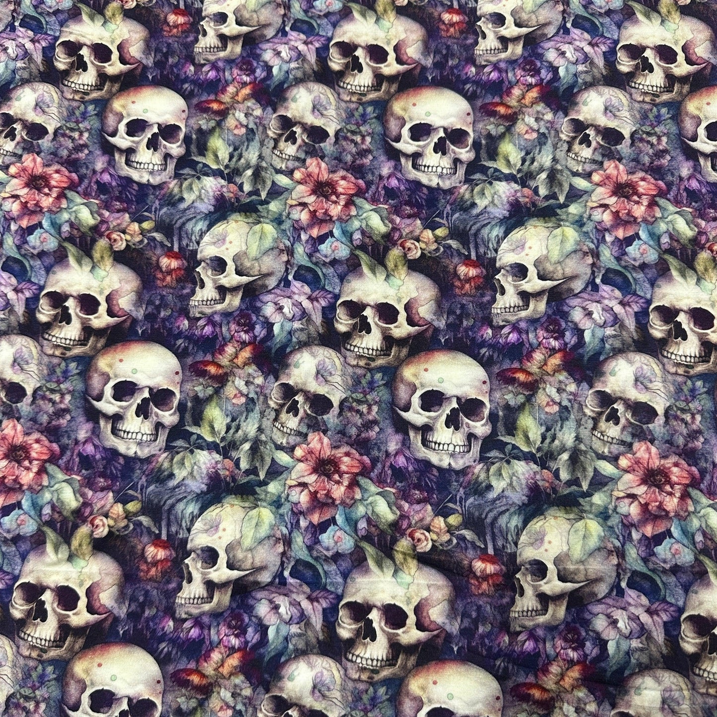 Skull Garden on Bamboo/Spandex Jersey Fabric - Nature's Fabrics