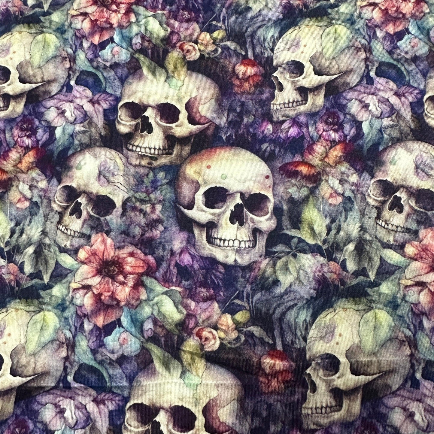 Skull Garden on Bamboo/Spandex Jersey Fabric - Nature's Fabrics