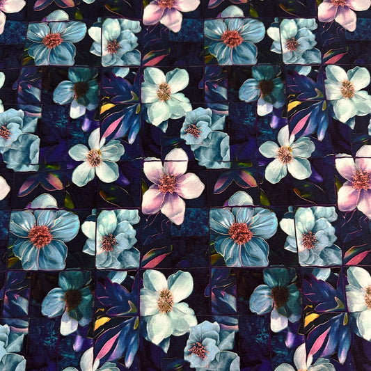 Stained Glass Dogwood Flowers on Bamboo/Spandex Jersey Fabric - Nature's Fabrics