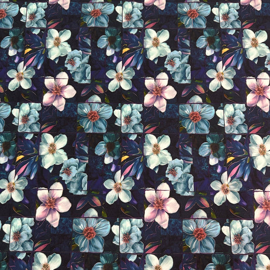 Stained Glass Dogwood Flowers on Organic Cotton/Spandex Jersey Fabric - Nature's Fabrics