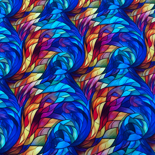 Stained Glass Feathers on Bamboo/Spandex Jersey Fabric - Nature's Fabrics
