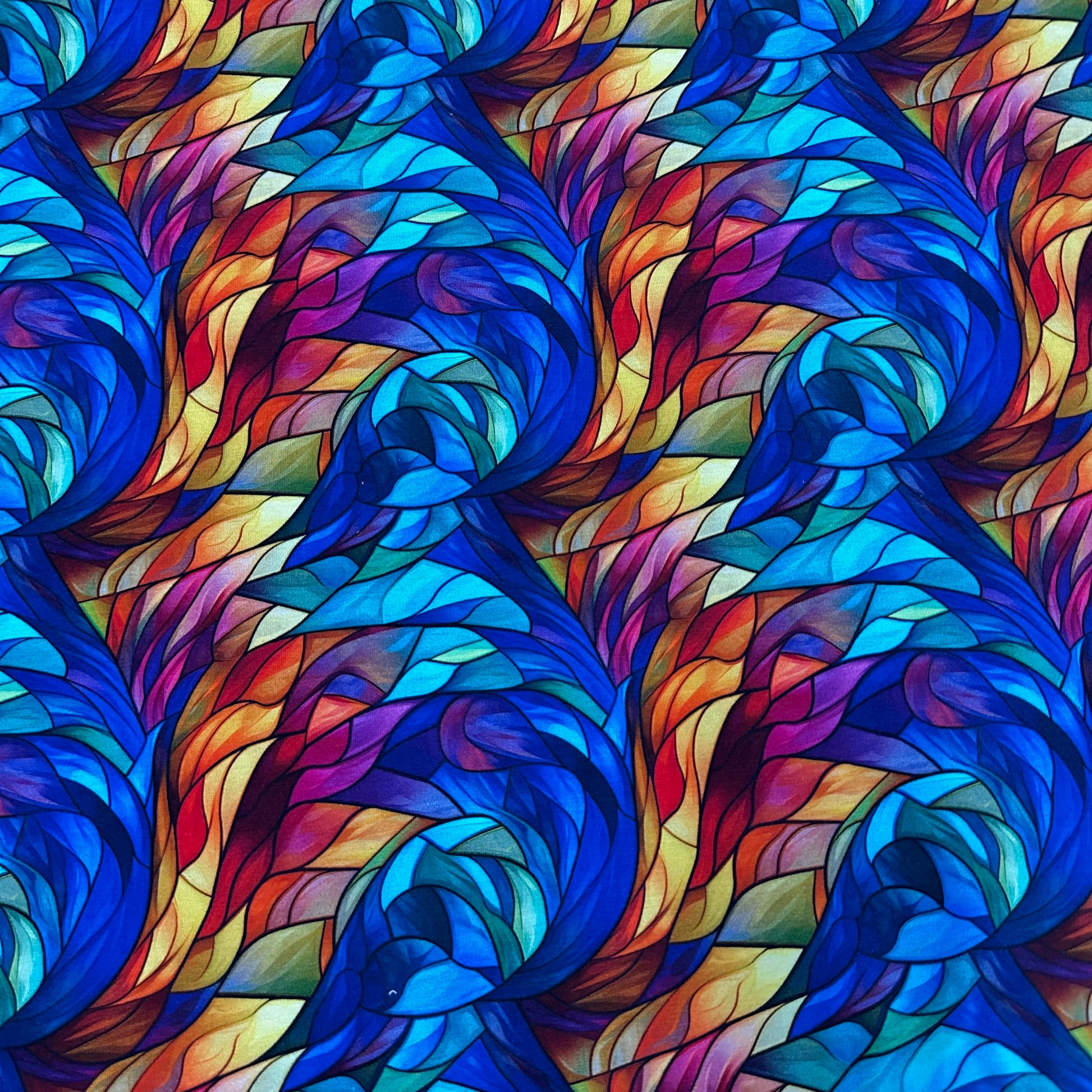 Stained Glass Feathers on Bamboo/Spandex Jersey Fabric - Nature's Fabrics