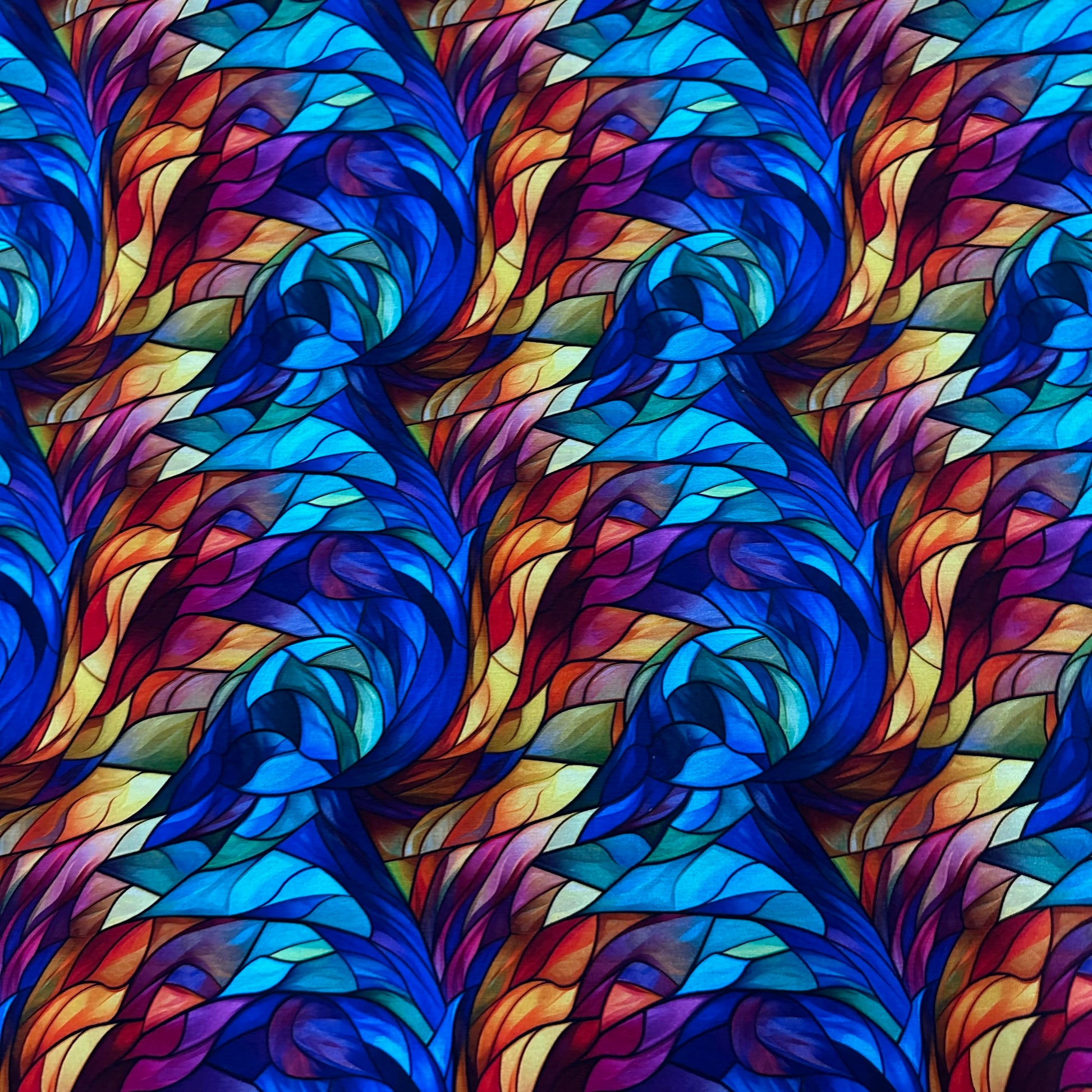 Stained Glass Feathers on Bamboo/Spandex Jersey Fabric - Nature's Fabrics