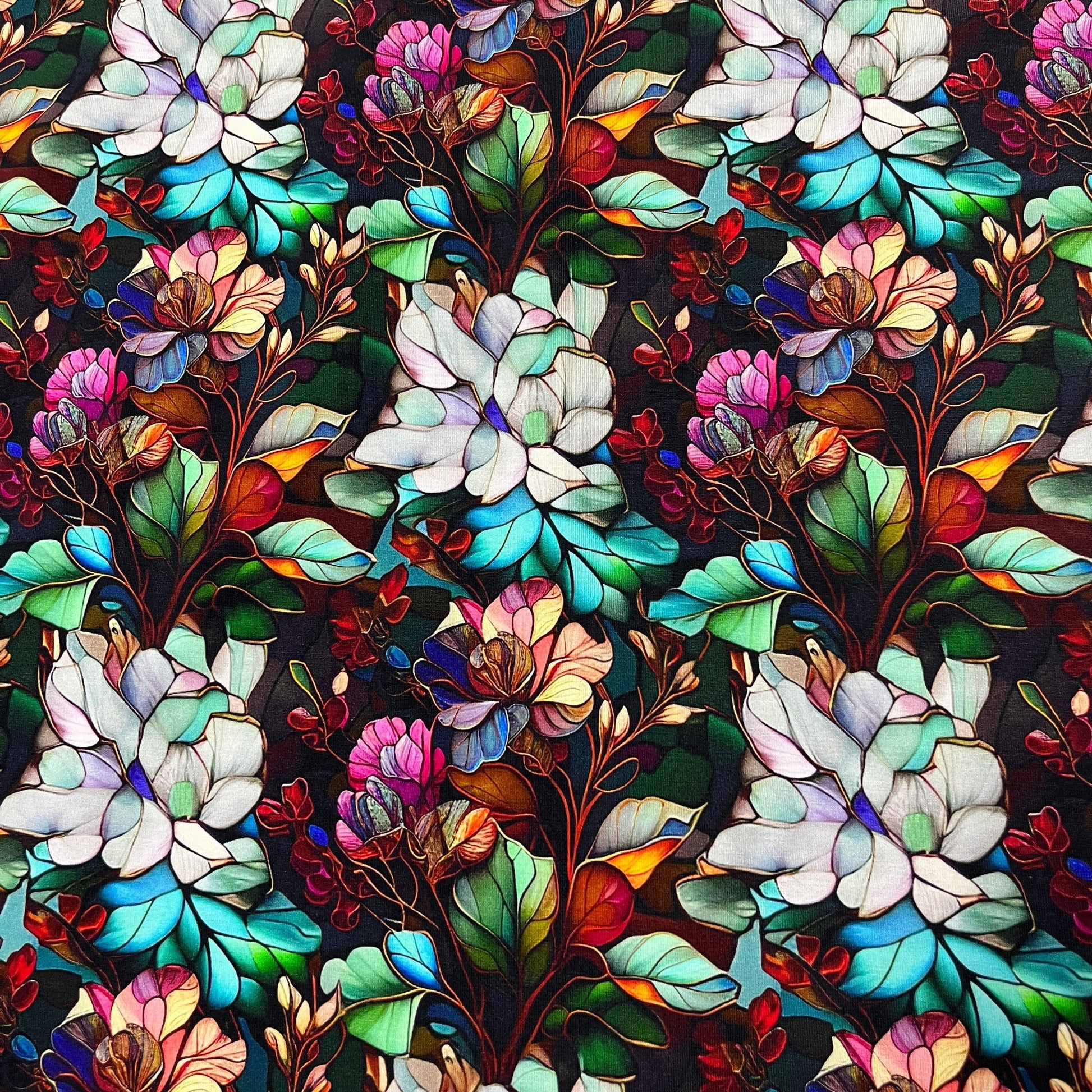 Stained Glass Floral on Bamboo Stretch French Terry Fabric - Nature's Fabrics