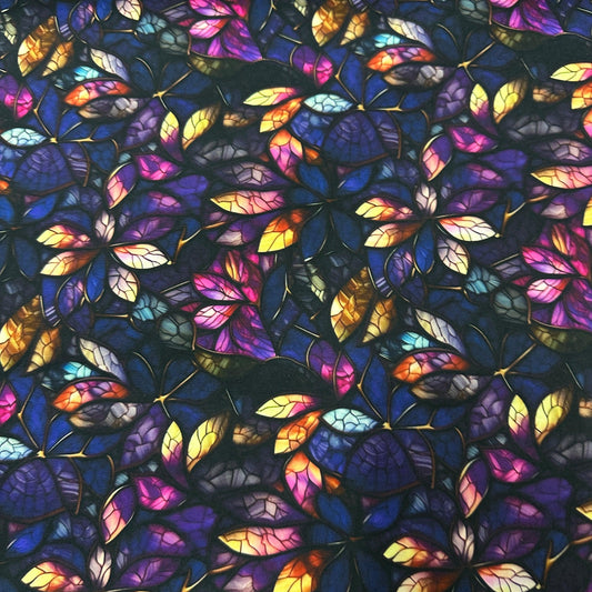 Stained Glass Jewel Tone Leaves Poplin Fabric - Nature's Fabrics