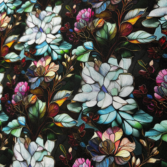 Stained Glass Water Lilies on Double Brushed Polyester Jersey Fabric - Nature's Fabrics