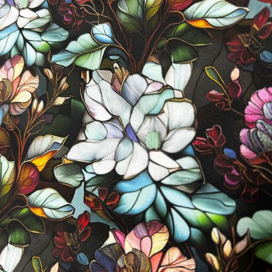 Stained Glass Water Lilies on Polyester/Spandex Jersey Fabric - Nature's Fabrics