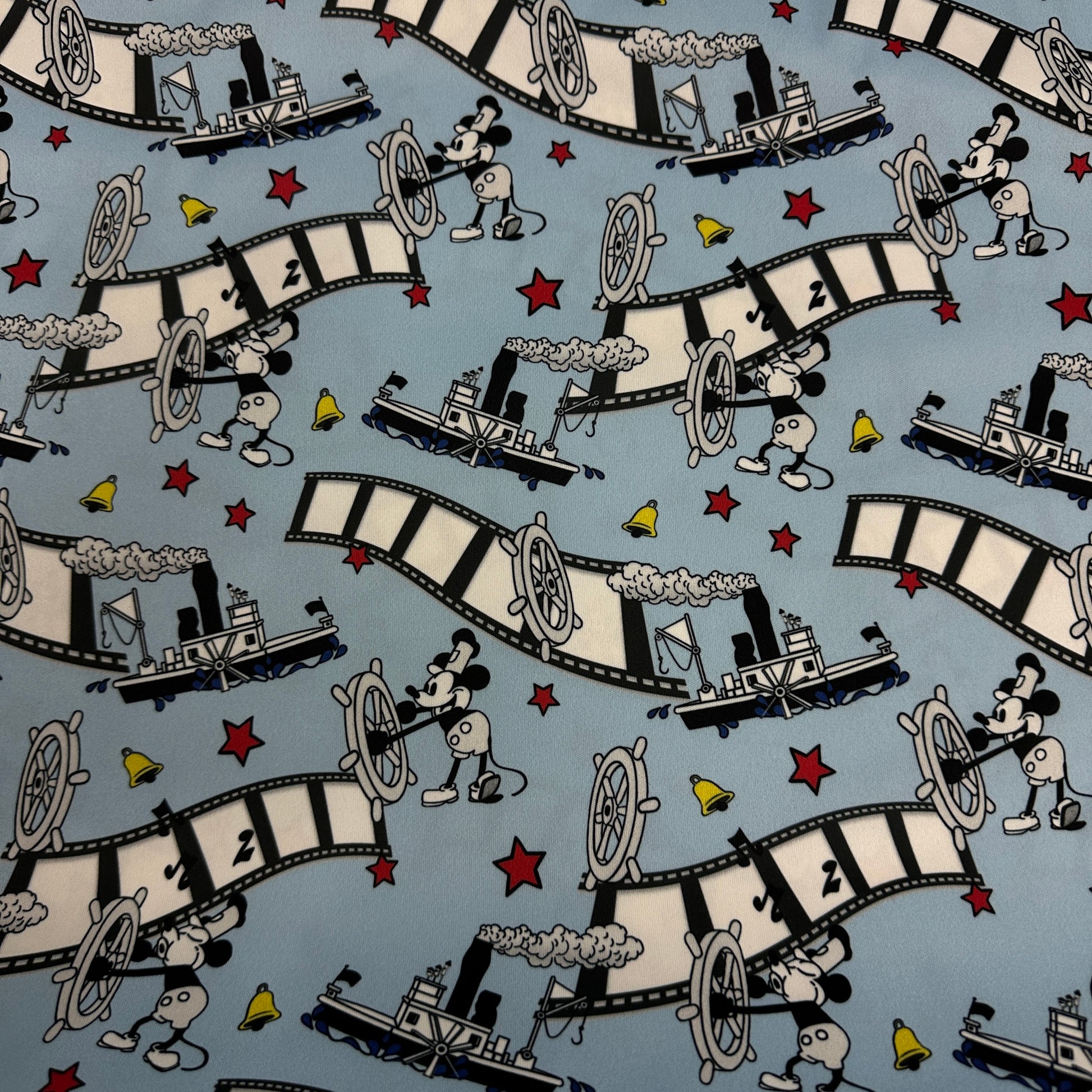 Steamboat Willie on Blue 1 mil PUL Fabric - Made in the USA - Nature's Fabrics