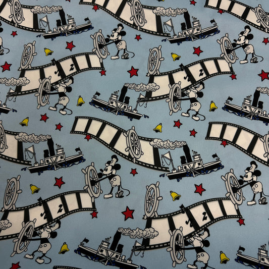 Steamboat Willie on Blue 1 mil PUL Fabric - Made in the USA - Nature's Fabrics