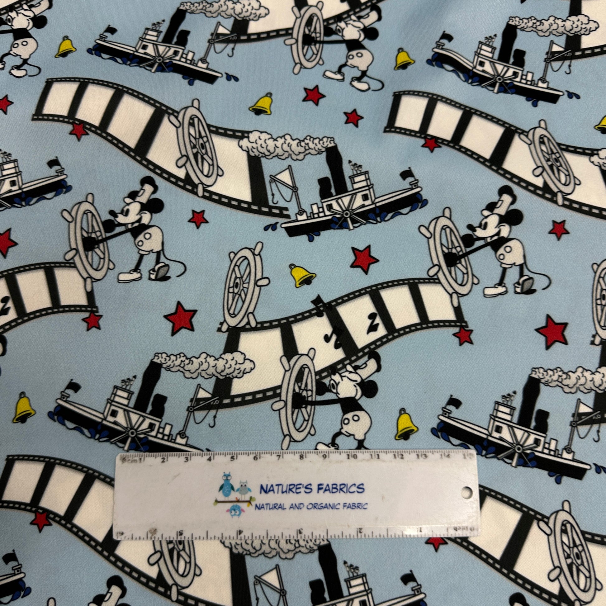 Steamboat Willie on Blue 1 mil PUL Fabric - Made in the USA - Nature's Fabrics