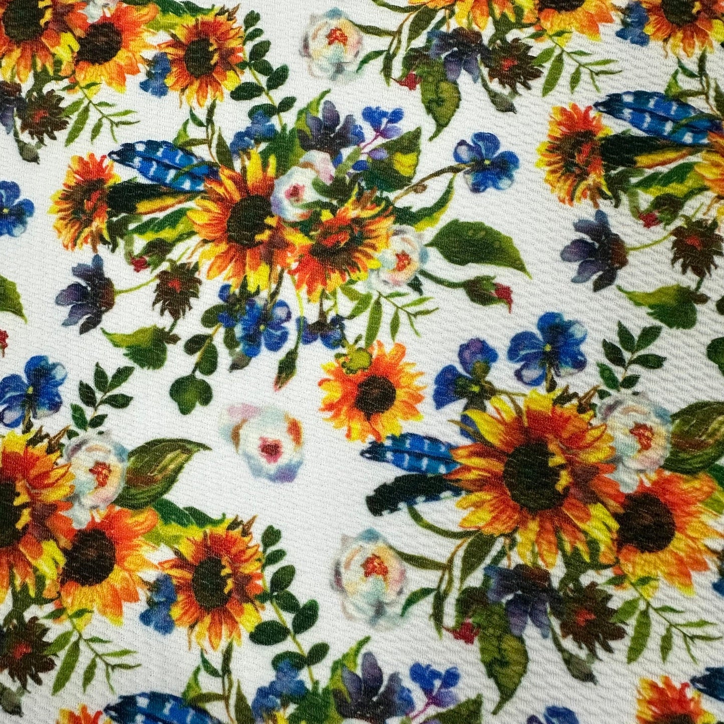 Sunflower on White Bullet Knit Fabric - Nature's Fabrics