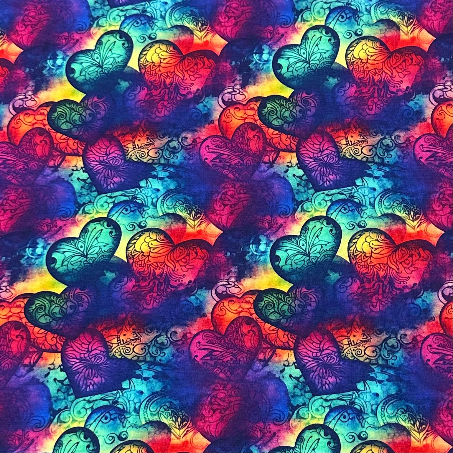 Tattoo Ink Hearts on Bamboo Stretch French Terry Fabric - Nature's Fabrics